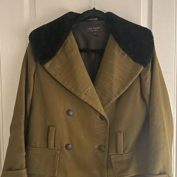 Rag & Bone Shearling Trimmed Twill Coat Size XXS